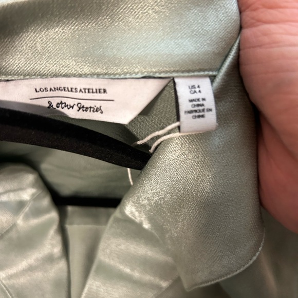 & Other Stories Cropped Tie-Front Button Shirt - Mint Green Size 4 - Picture 9 of 11